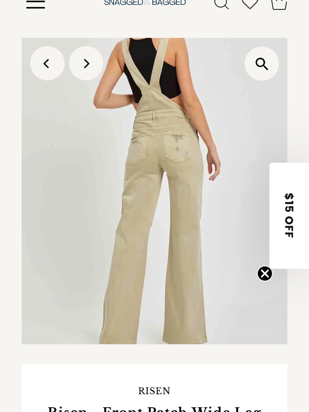 Risen Wide-Leg Distressed Overalls in khaki - Picture 2 of 4